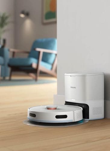 Philips Homerun Series 2000 2nd Gen: 2-in-1 Vacuum and Mop Robot with Suction Station, 6000pa Suction Power, 130 Minutes Runtime, Laser Navigation, Carpet Boost, App Controlled, Arctic White (XU2100