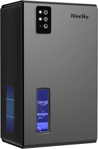 NineSky Dehumidifiers for Home, 95 OZ Water Tank, (1000 sq.ft) Dehumidifiers for Bathroom Bedroom Basement with Auto Shut Off,7 Colors LED Light(Gray)