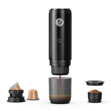 Portable Espresso Maker with Self Heating, 19 Bar Electric Travel Coffee Maker for Camping&Car, 2-in-1 Mini Espresso Machine Compatible with Nespresso Capsules & Ground Coffee, 7800mAh Battery, Black
