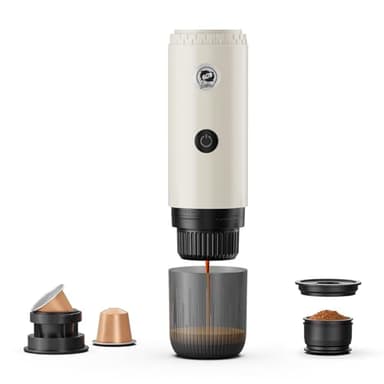 Portable Espresso Maker with Self Heating, 19 Bar Electric Travel Coffee Maker for Camping&Car, 2-in-1 Mini Espresso Machine Compatible with Nespresso Capsules & Ground Coffee, 7800mAh Battery, White