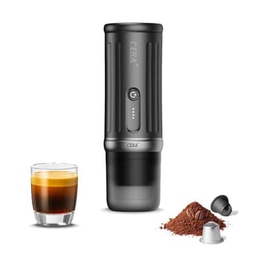 CERA+ Self-Heating Portable Espresso Machine 5-8 Cups Per Charge, 20 Bar, CERApresso Compatible with NS Capsules & Ground Coffee, Electric Travel Coffee Machine for Camping, Hiking