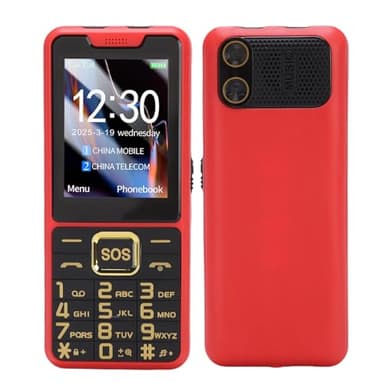 Generic 4G Cell Phone for Seniors, 2.6in HD Screen Dual SIM Mobile Phone for Elderly, Old Phone with 2500mAh Battery, Large Buttons, 0.13MP Camera, LED Flashlight & FM Radio (Red)