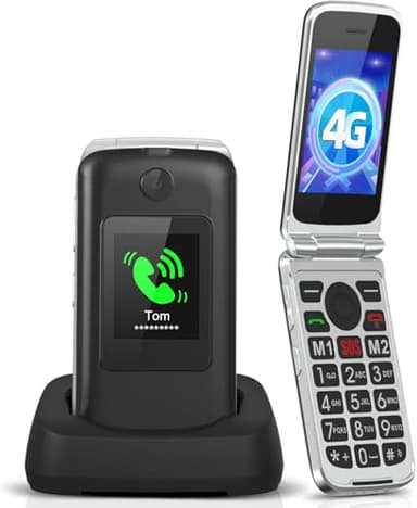 Tosaju 4G Senior Mobile Phone without Contract Folding Mobile Phone Large Buttons Mobile Phone for Seniors with Charging Station Emergency Call Button Dual SIM 1200 mAh Battery Long Standby 2.8 and