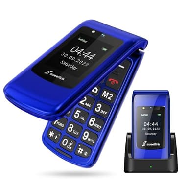 SweetLink F2PLUS Folding Mobile Phone Senior Mobile Phone with Large Buttons Mobile Phone GSM Flip Mobile Phone with Charging Station, SOS Emergency Call Function, 1000 mAh Battery, Torch, FM Radio,