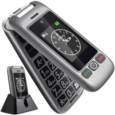 Mobile Phone For Seniors Large Keys With Cover Screen 2.4+1.77 Inch Emergency Button SOS Easy To Use Camera For Elderly,artfone D6 Flip 4G LTE,Black