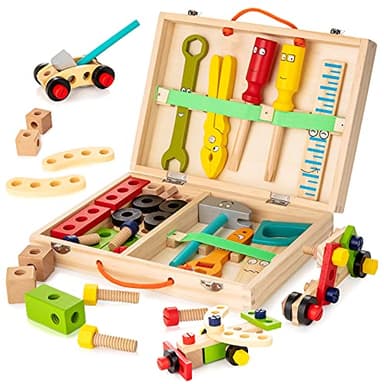 KIDWILL Tool Kit for Kids, 36 pcs Wooden Toddler Tools Set Includes Tool Box, Montessori Educational Stem Construction Toys for 2 3 4 5 6 Year Old Boys Girls, Best Birthday Gift for Kids
