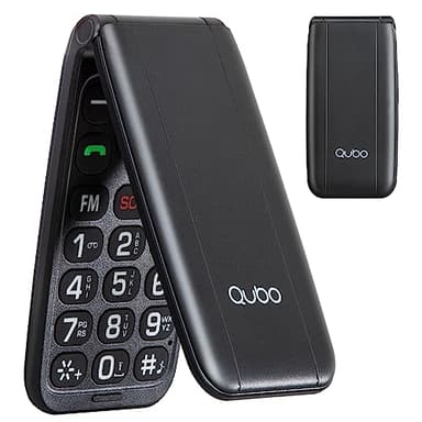 Qubo Flip Phone for the Elderly GSM, Mobile Phone for the Elderly, 2.4 Inches Display, High Volume, SOS Function, Dual SIM Support, Quick Call, FM Radio, Flashlight, Black
