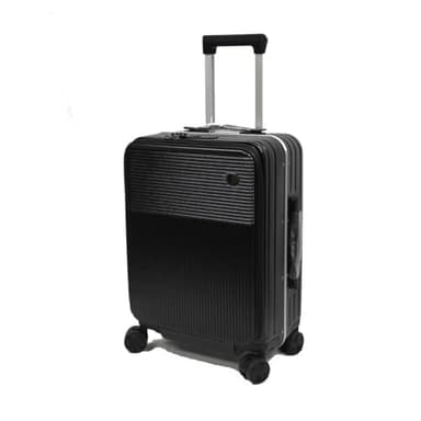 20 inch Cabin Size Stocky ABS+PC Aluminium Frame with Anti-theft zipper Front Opening Luggage TSA Lock (Black)