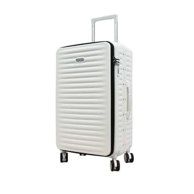 24 inch Rangy Polycarbonate Aluminium Frame with Anti-theft zipper Front Opening Luggage TSA Lock (White)