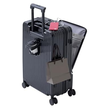 Yamazen KK022-M (BK) Carry Case, Front Opening, Medium Size, Suitcase with Stopper, Lightweight, 4-7 Nights, Drink Holder, USB Port, Width 16.9 x Depth 10.0 x Height 25.2 inches (43 x 25.5 x 64 cm),