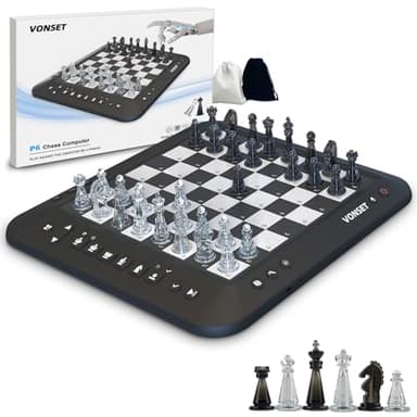 Vonset P6 Computer Chess Game Talking Smart Chess Board Electronic Chess Set Magnetic Chess Computer with LED for Beginners and Improving Players Electronic Chess Board for Kids & Adults Learn Chess