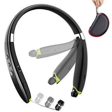 Bluetooth Headphones, BEARTWO Upgraded Foldable Wireless Neckband Headset with Retractable Earbuds, Noise Cancelling Stereo Earphones with Mic for Workout, Running, Driving (with Carry Case)