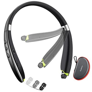 Galirity Bluetooth Headset, 2022 Upgraded Neckband Headphones with Retractable Earbuds, Noise Cancelling Stereo Earphones Mic, Foldable Wireless for Sports Office Carry Case, Black (SX-990)