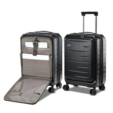 CENSIEN Carry On Luggage 22×14×9 Airline Approved, Lightweight ABS PC Hard Shell Suitcases with Front Pocket, Spinner Wheels, TSA Lock, Black, Carry On - 20 Inch - EXT - Front Open, Front Open