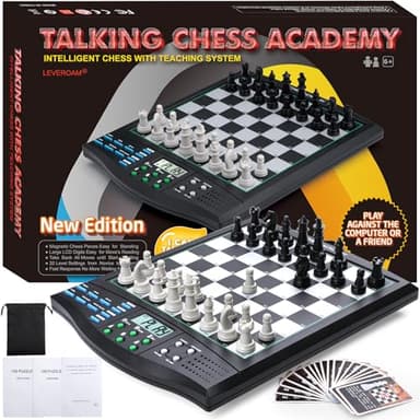 Leveroam Electronic Chess Board with Voice Tutor, Electronic Chess Set with Many Learning Features, Computer Chess Perfect for Kids & Adults, Play with AI or a Friend, Noble Design Simple Operation