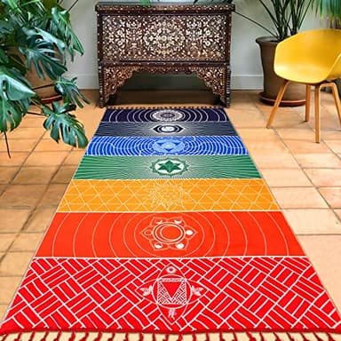 Neasyth Chakra Tapestry Meditation Yoga Rug Towels Mexico Chakras Tassel Striped Floor Mat 59 in (Soft Microfiber 59x30in)