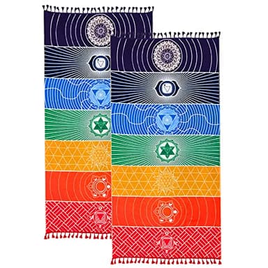 2Pcs Chakra Tapestry Meditation Yoga Rug Towels Mexico Chakras Tassel Striped Floor Mat (Polyester, 59x30in)